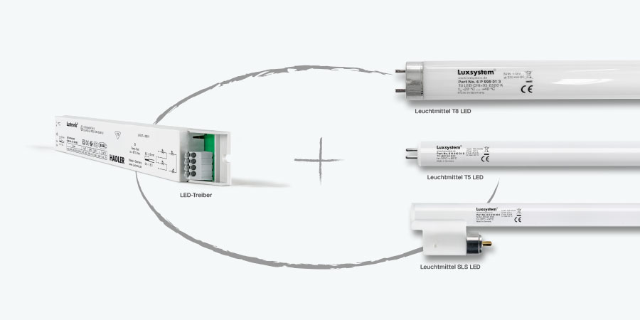Leuchtstofflampe T8 T5 SLS auf LED umrüsten mit HADLER